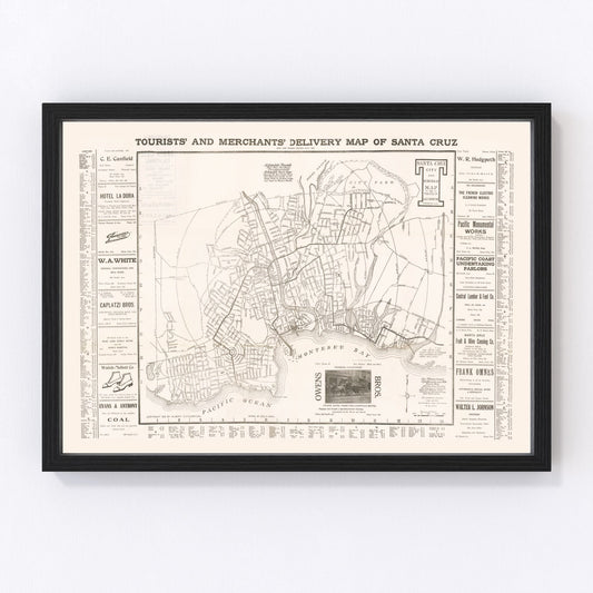 Vintage Map of Santa Cruz, California 1913
