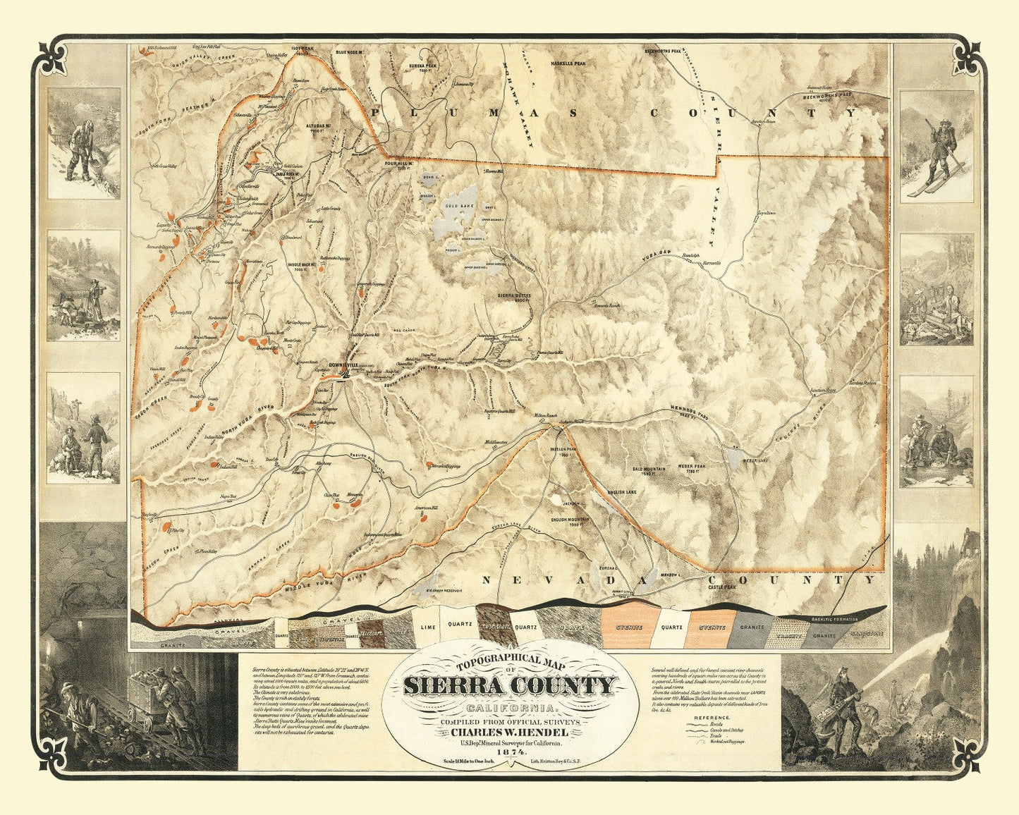 Vintage Map of Sierra County, California 1874
