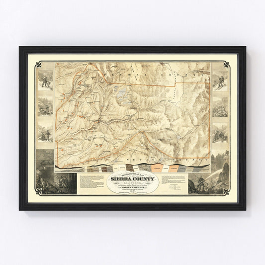 Vintage Map of Sierra County, California 1874