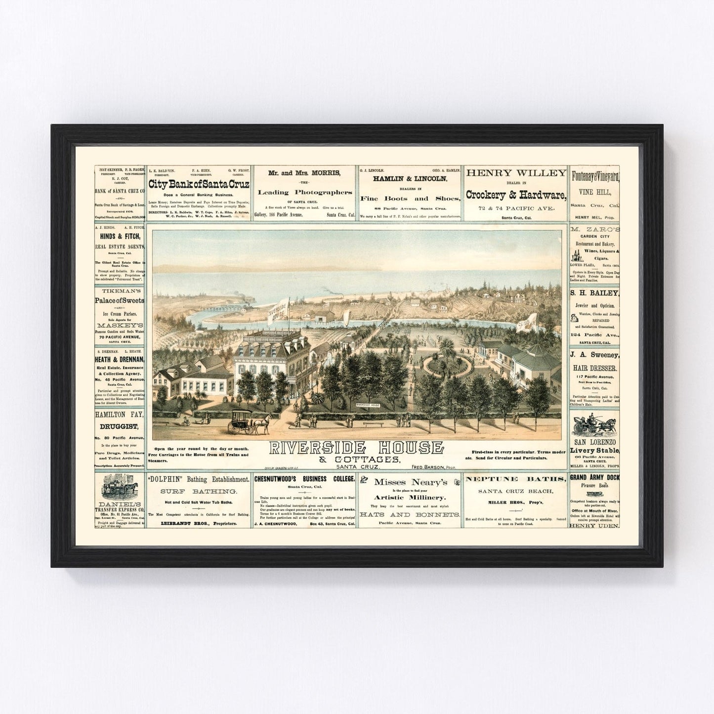 Vintage Map of Santa Cruz, California 1878