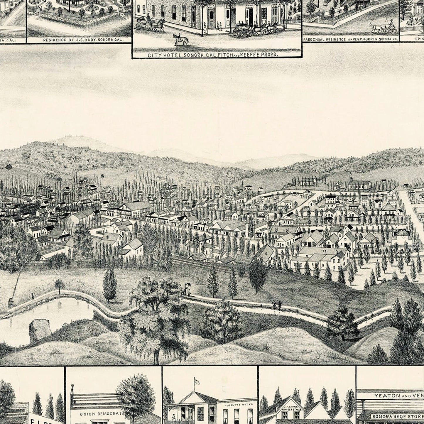 Vintage Map of Sonora, California 1880