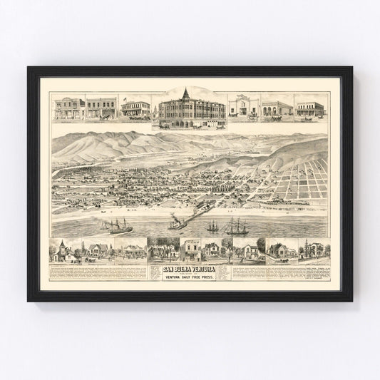 Vintage Map of San Buena Ventura, California 1884