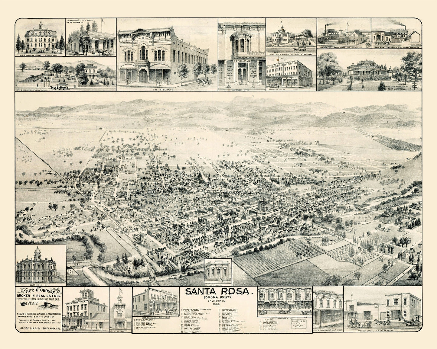Vintage Map of Santa Rosa, California 1885