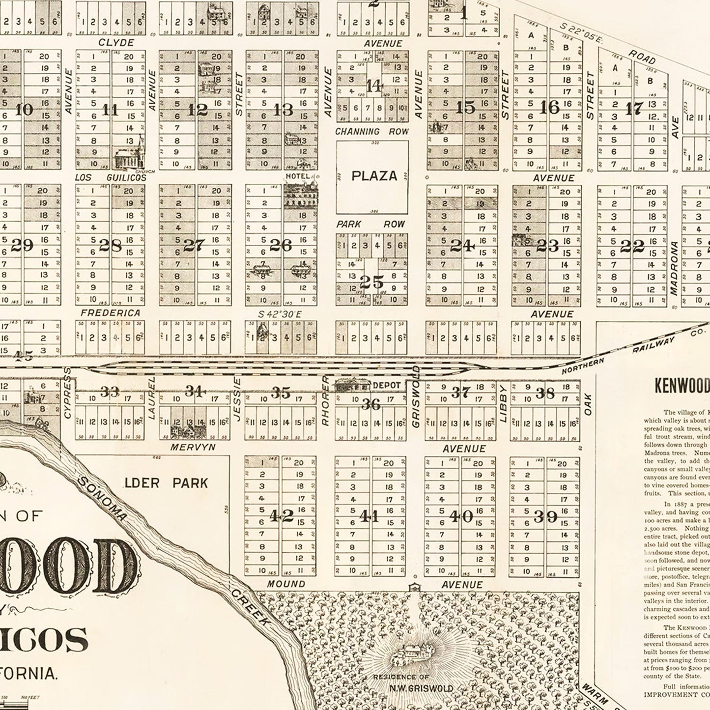 Vintage Map of Kenwood, California 1887