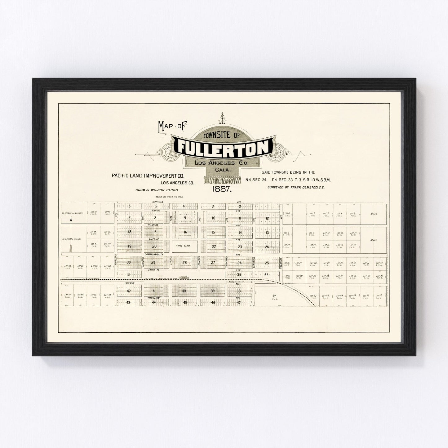 Vintage Map of Fullerton, California 1887