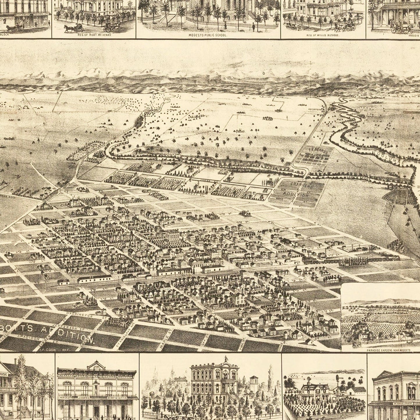 Vintage Map of Modesto, California 1888
