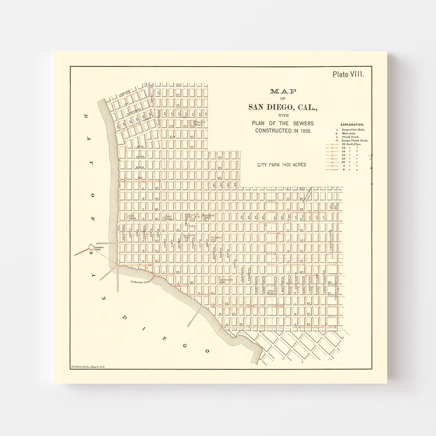 Vintage Map of San Diego, California 1891