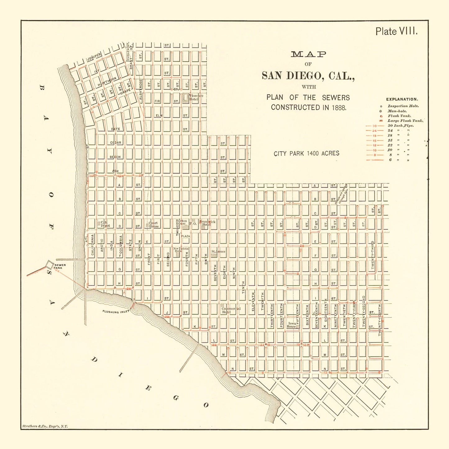 Vintage Map of San Diego, California 1891