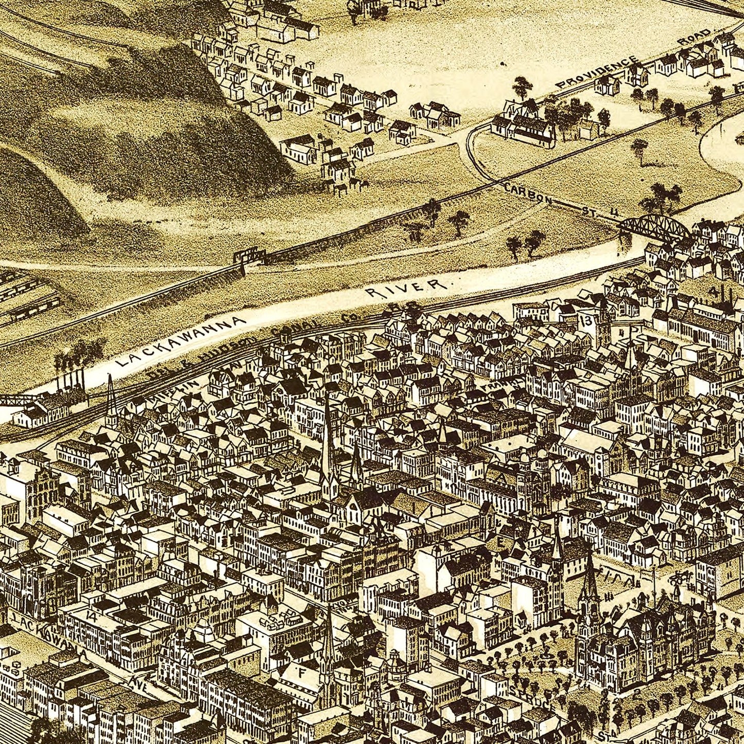 Vintage Map of Scranton, Pennsylvania 1890