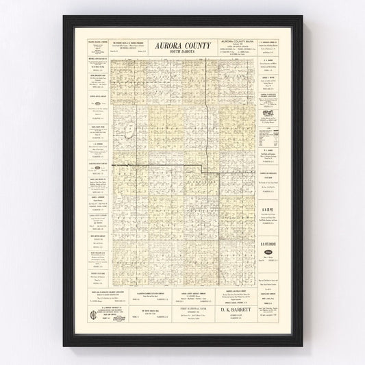 Vintage Map of Aurora County, South Dakota 1930