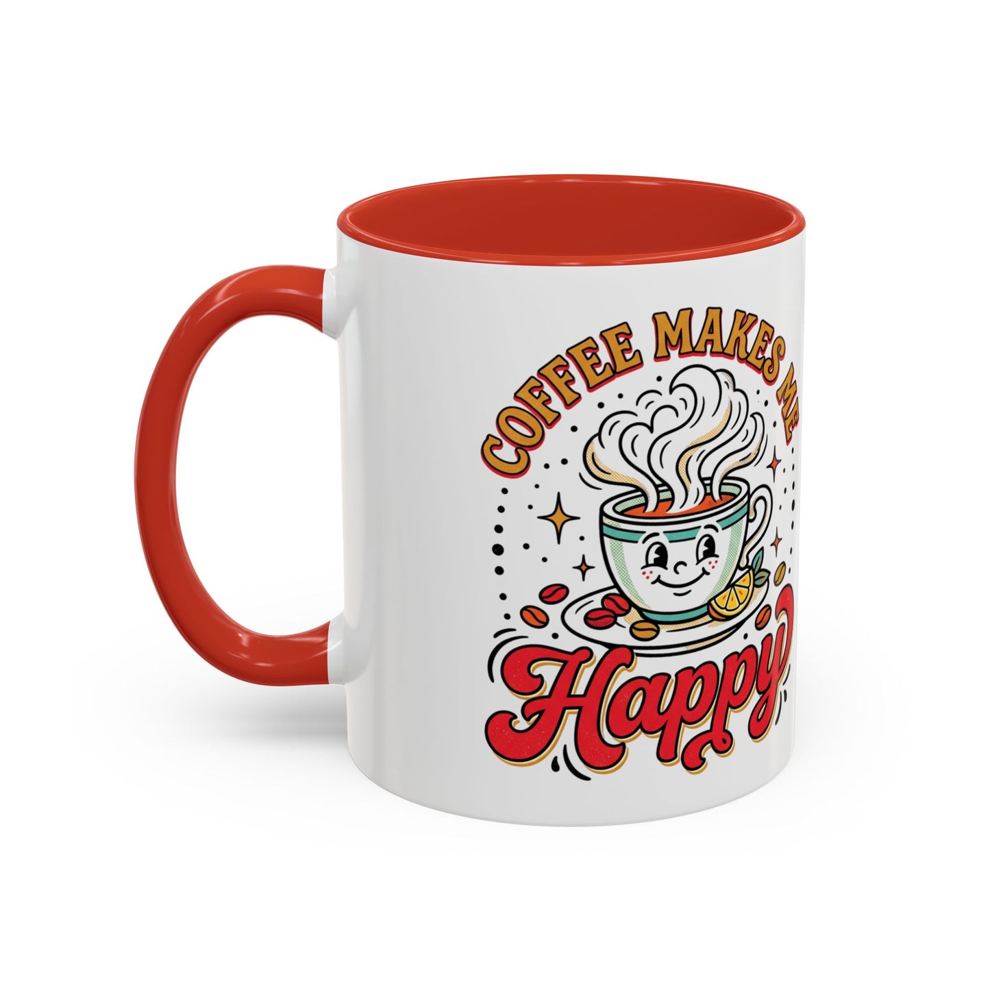 Coffee Mug — "Coffee Makes Me Happy" Cute Retro Accent Mug (11/15oz)