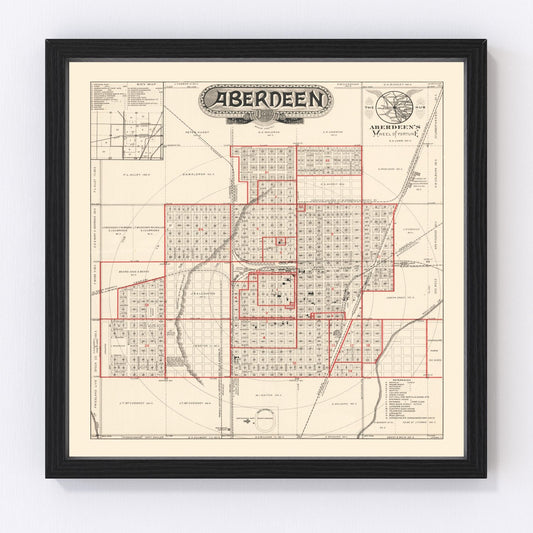 Vintage Map of Aberdeen, South Dakota 1888