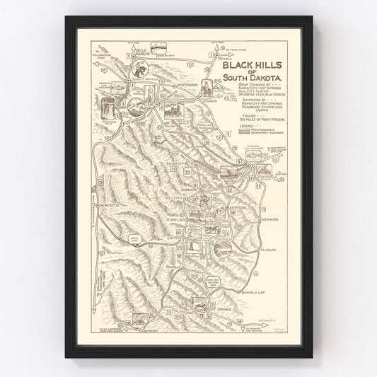Vintage Black Hills of South Dakota Map 1932