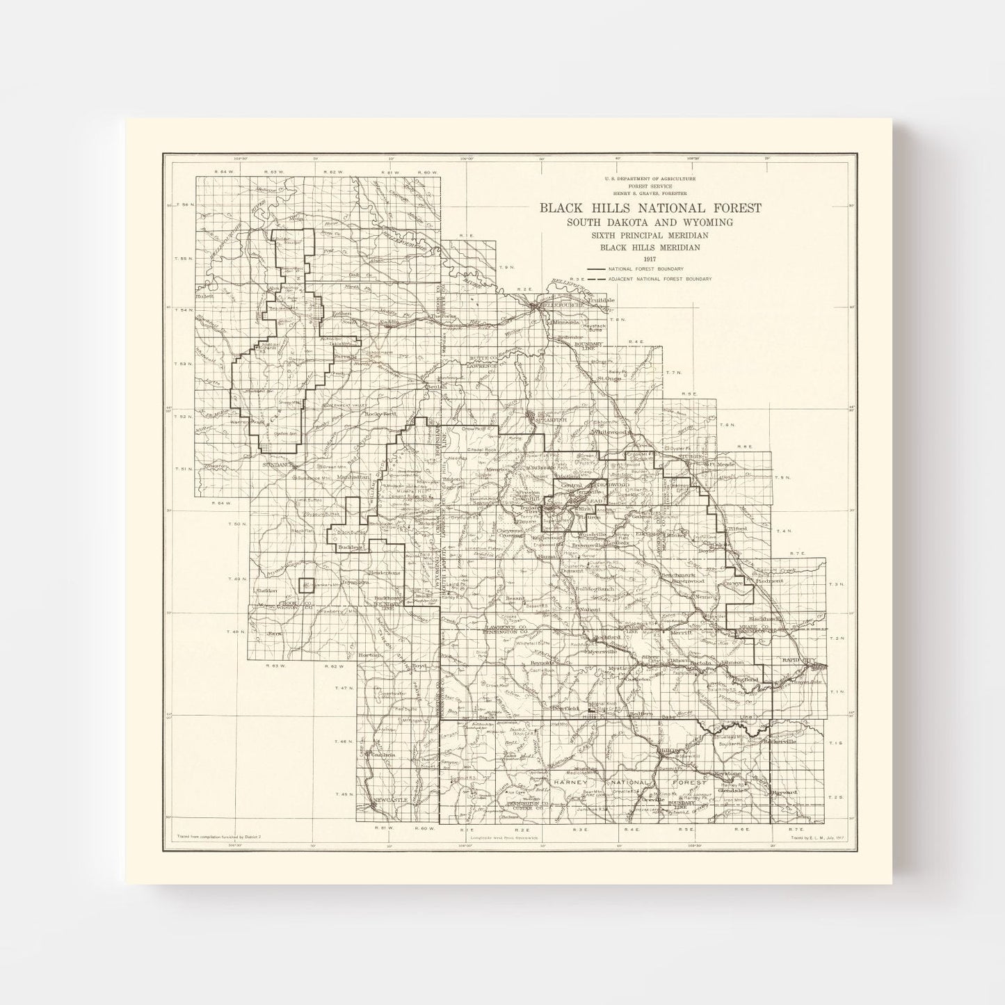 Vintage Black Hills National Forest Map 1917