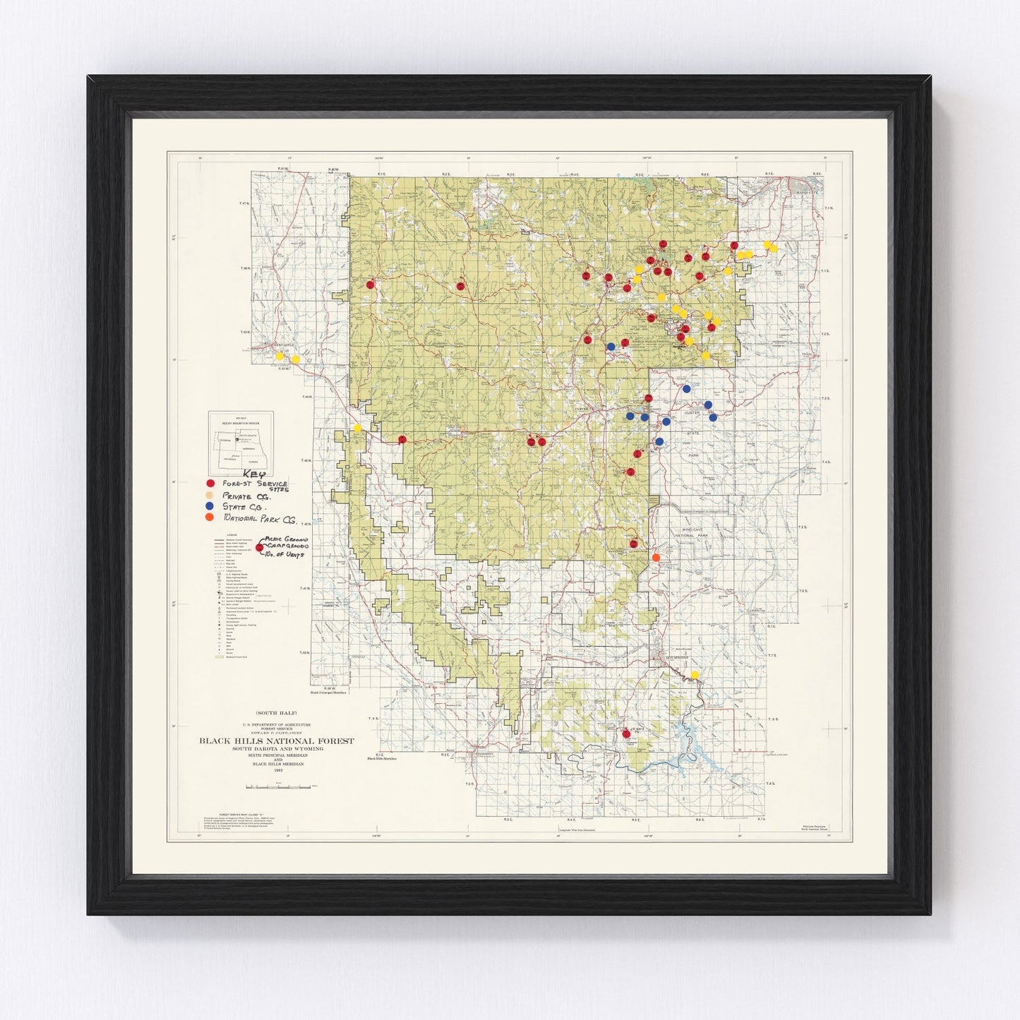 Vintage Black Hills National Forest Map 1962