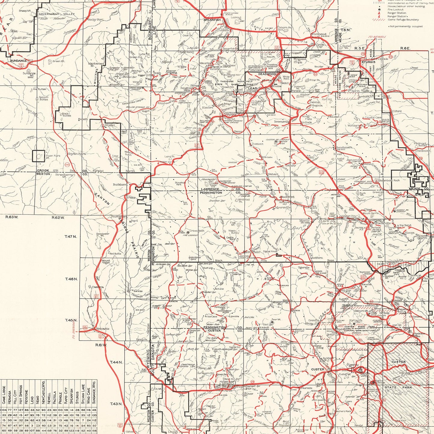 Vintage Black Hills & Harney National Forest Map 1934