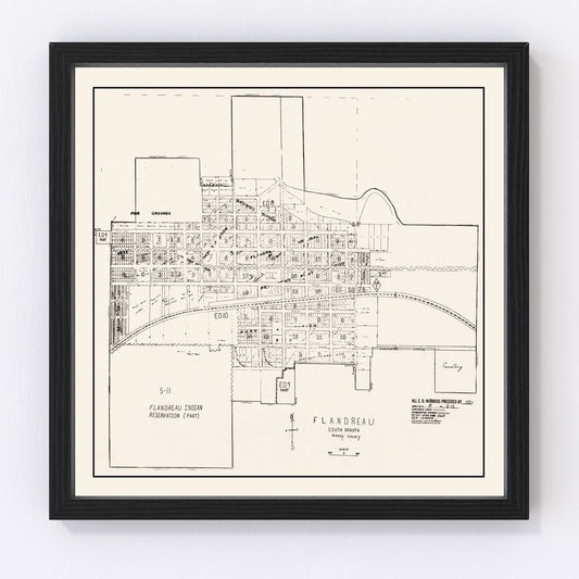 Vintage Map of Flandreau, South Dakota 1970