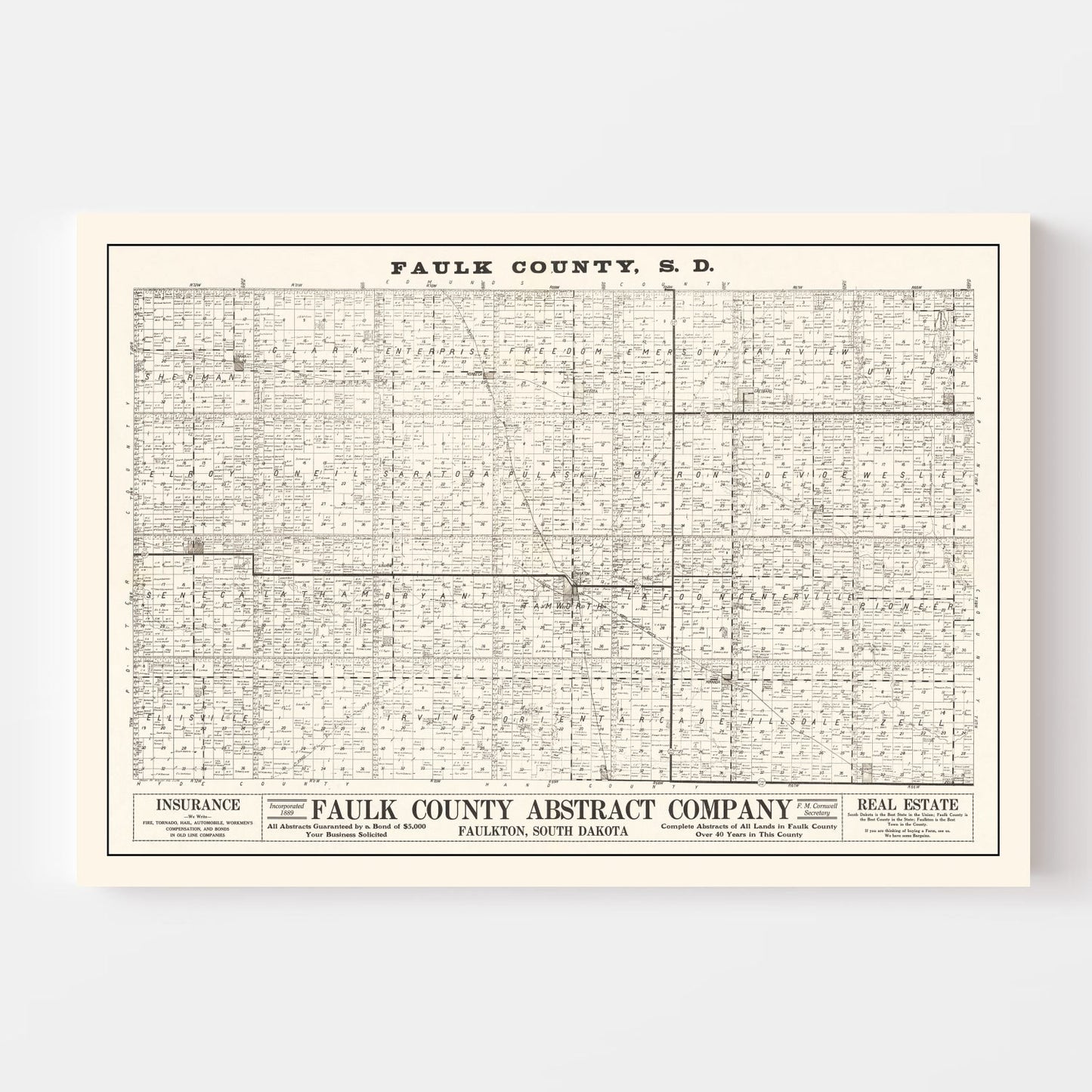 Vintage Map of Faulk County, South Dakota 1900
