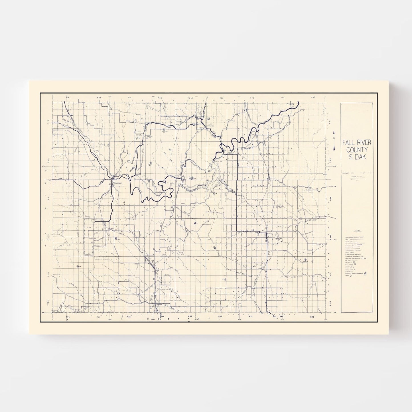 Vintage Map of Fall River County, South Dakota 1951