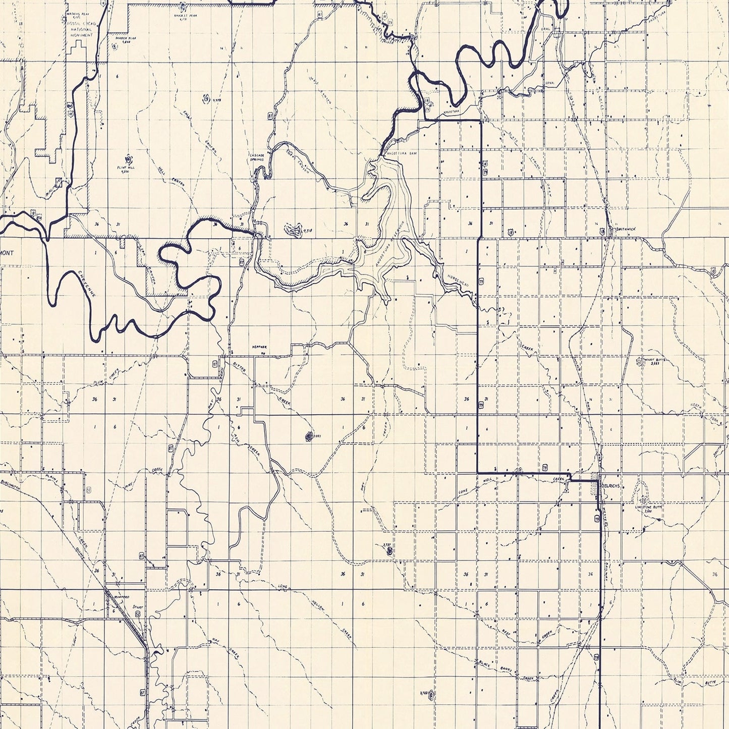 Vintage Map of Fall River County, South Dakota 1951