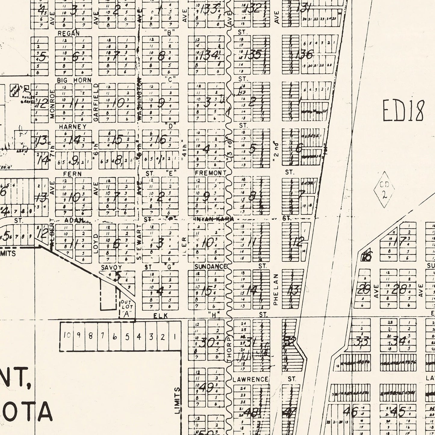 Vintage Map of Edgemont, South Dakota 1970