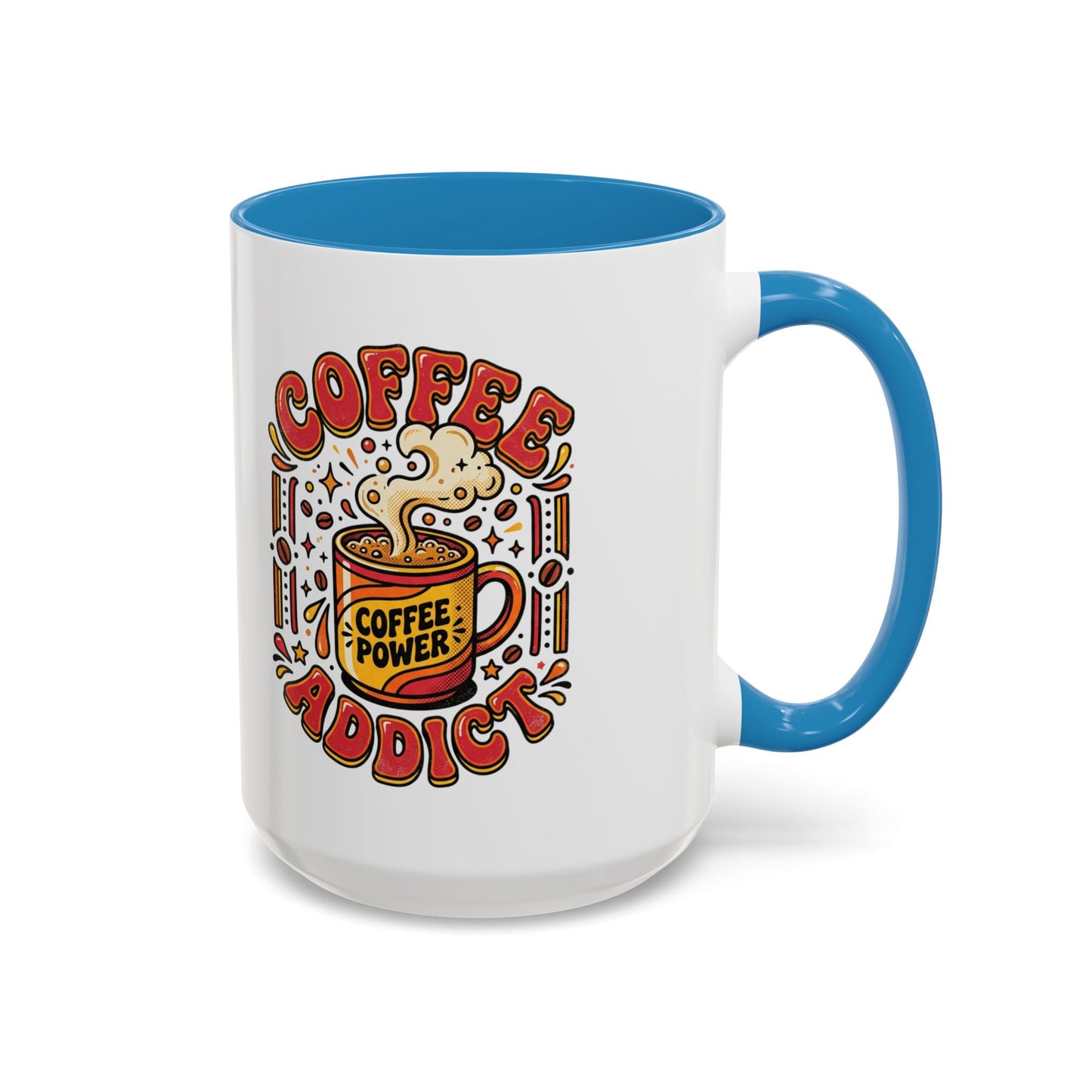Coffee Addict Accent Mug — "Coffee Power" Retro Coffee Lover Gift (11oz/15oz)