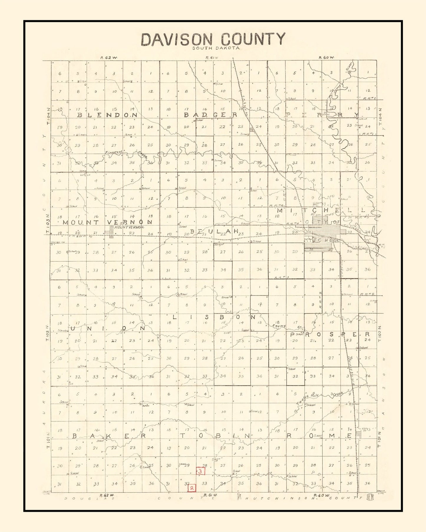 Vintage Map of Davison County, South Dakota 1900