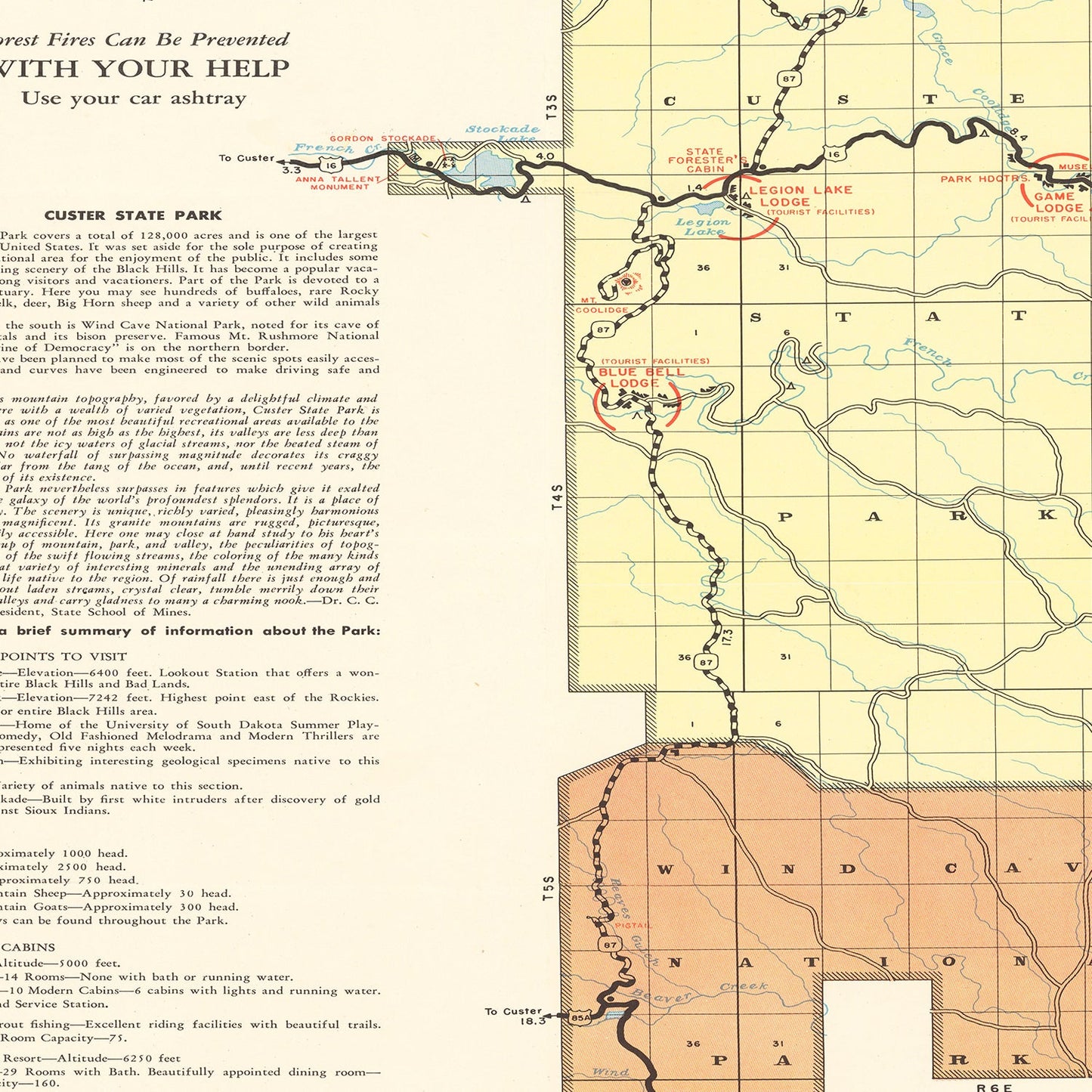 Vintage Custer State Park SD Map 1940