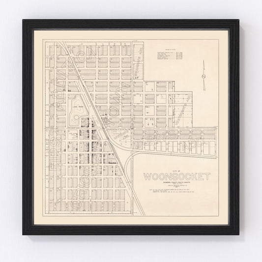 Vintage Map of Woonsocket, South Dakota 1950