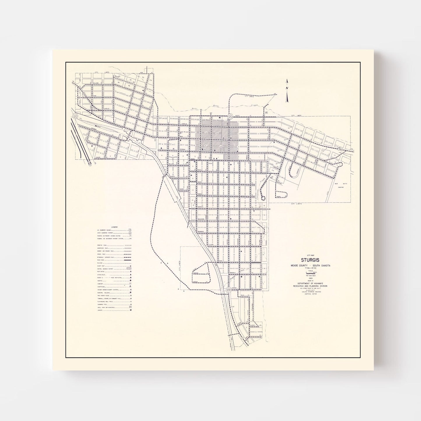 Vintage Map of Sturgis, South Dakota 1969