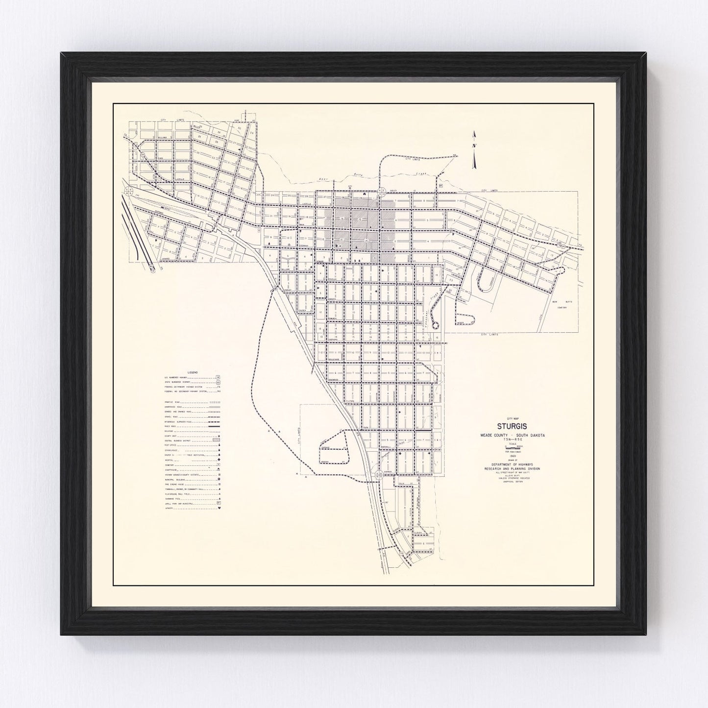 Vintage Map of Sturgis, South Dakota 1969
