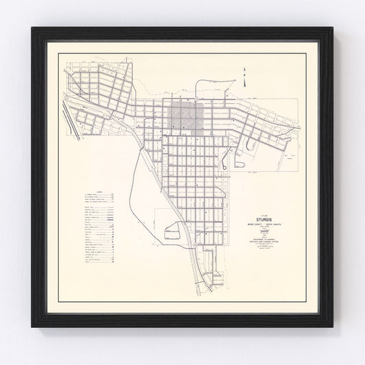 Vintage Map of Sturgis, South Dakota 1969