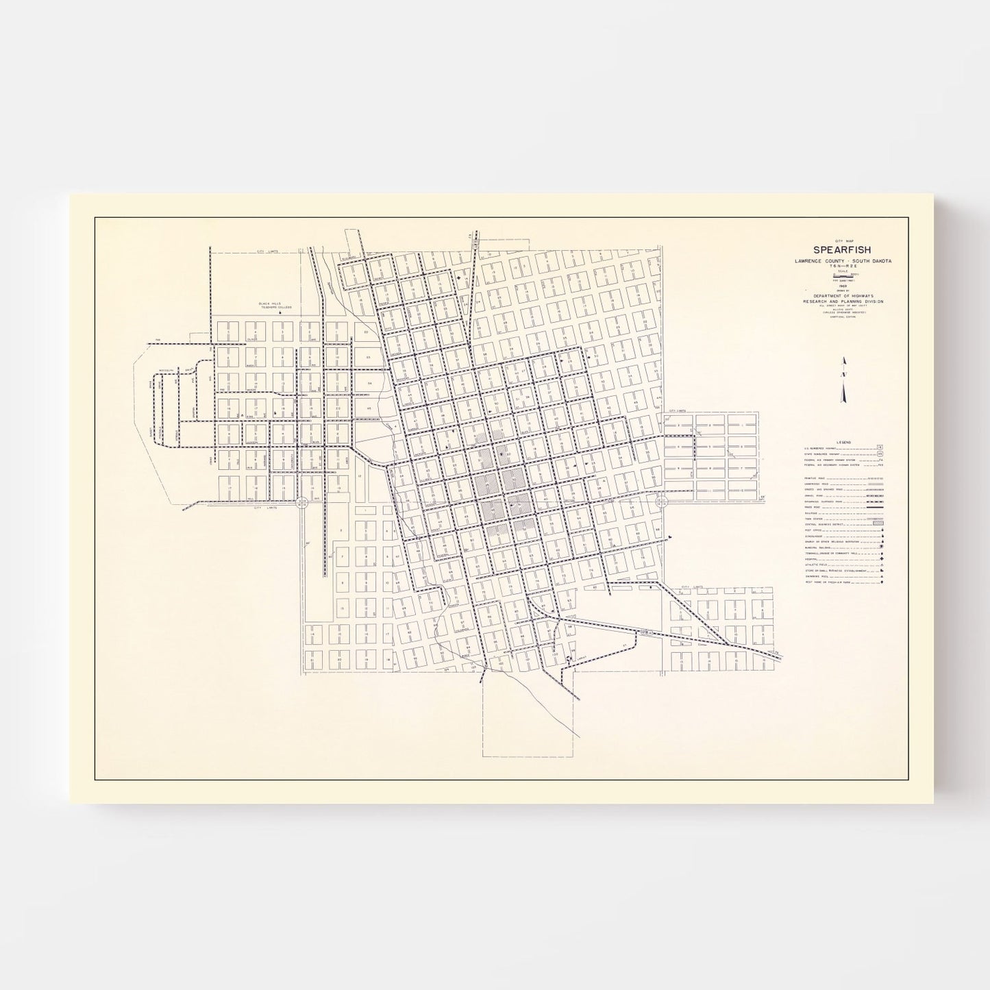 Vintage Map of Spearfish, South Dakota 1969