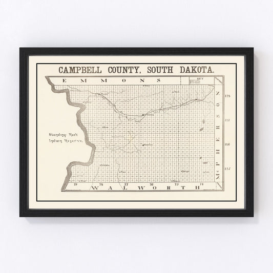 Vintage Map of Campbell County, South Dakota 1908