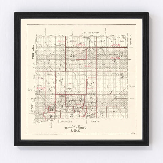 Vintage Map of Butte County, South Dakota 1936