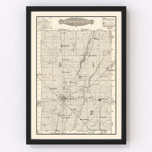 Vintage Map of Brown County, South Dakota 1918