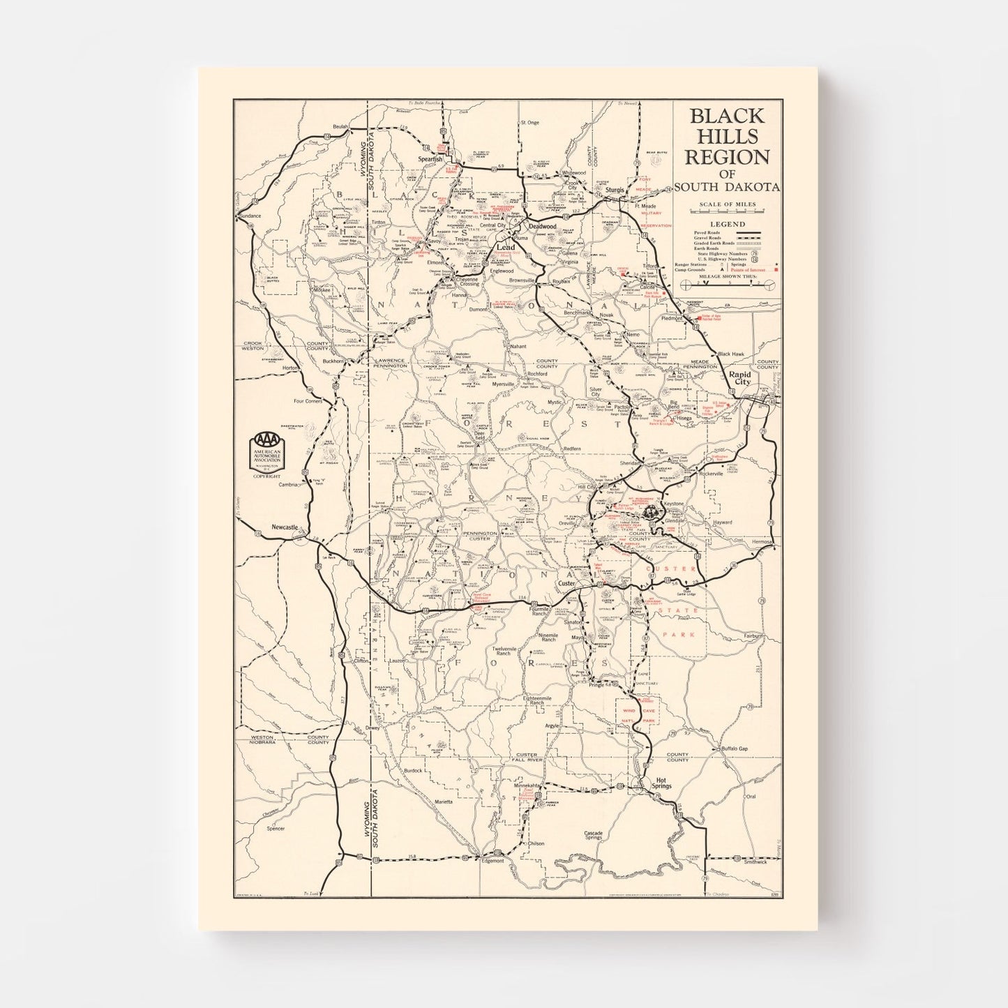Vintage Black Hills Map 1939