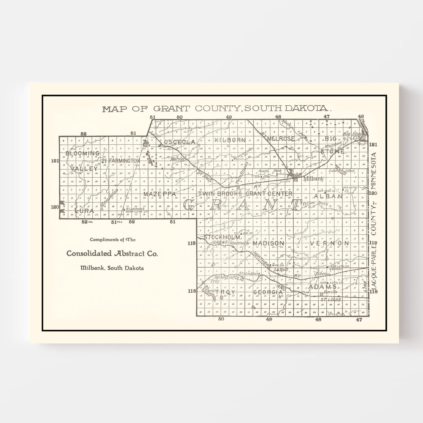 Vintage Map of Grant County, South Dakota 1900