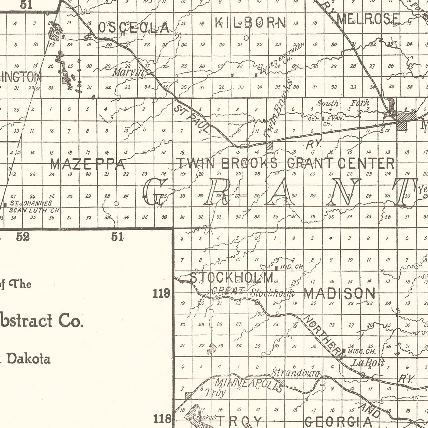 Vintage Map of Grant County, South Dakota 1900