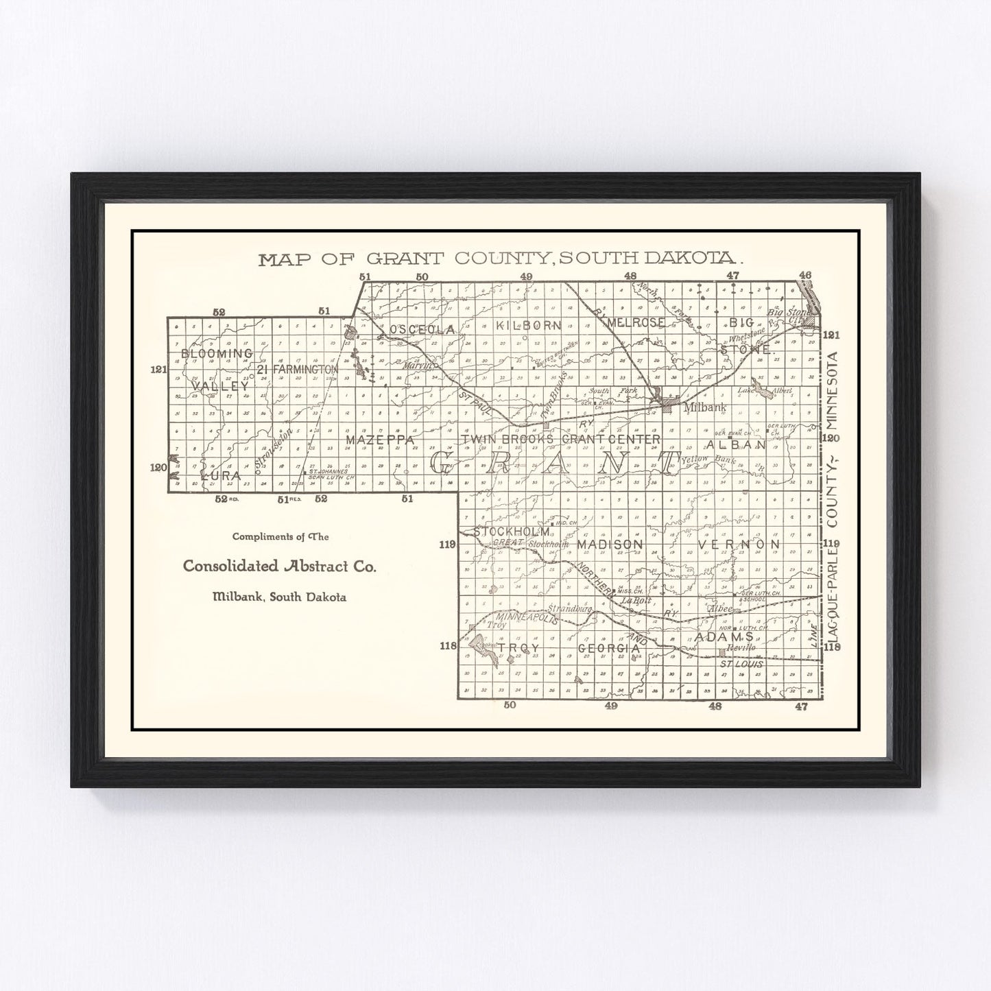 Vintage Map of Grant County, South Dakota 1900