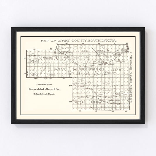 Vintage Map of Grant County, South Dakota 1900