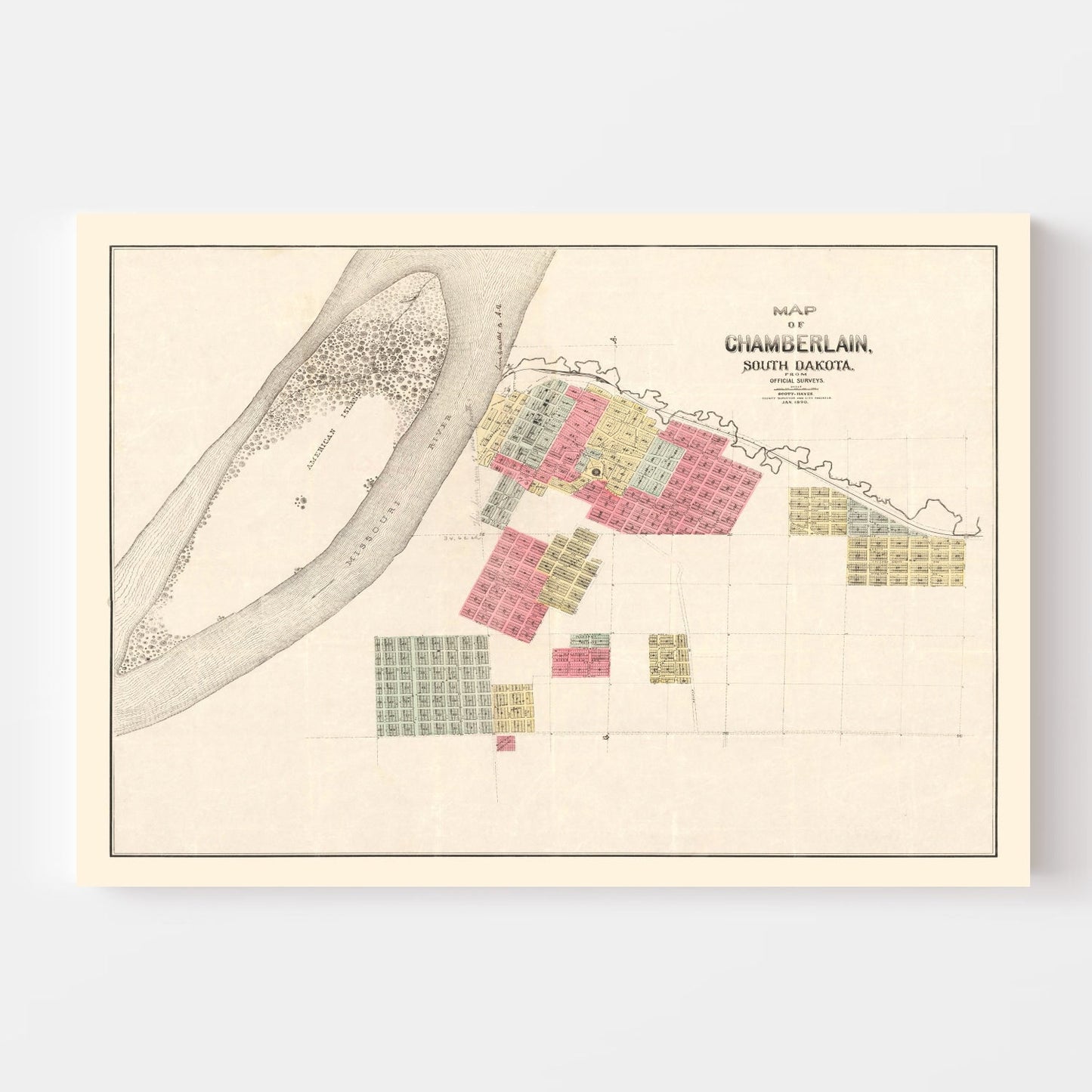 Vintage Map of Chamberlain, South Dakota 1890