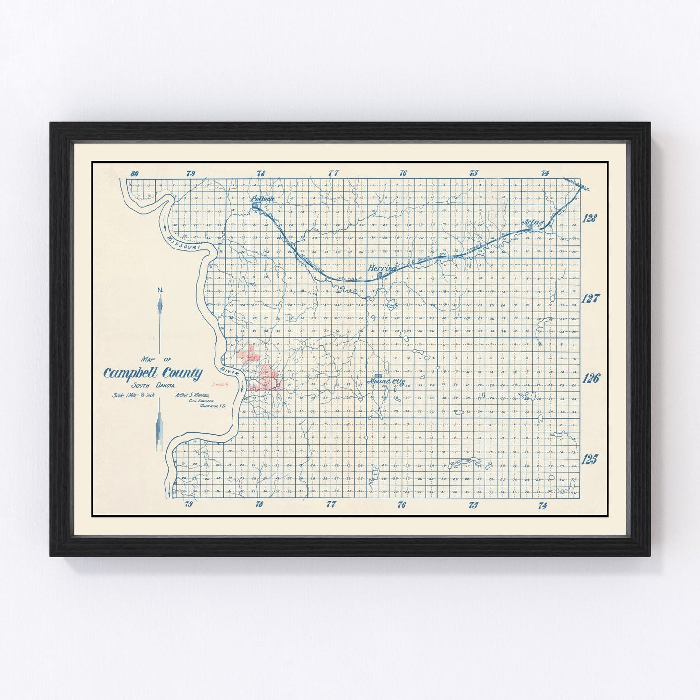 Vintage Map of Campbell County, South Dakota 1947