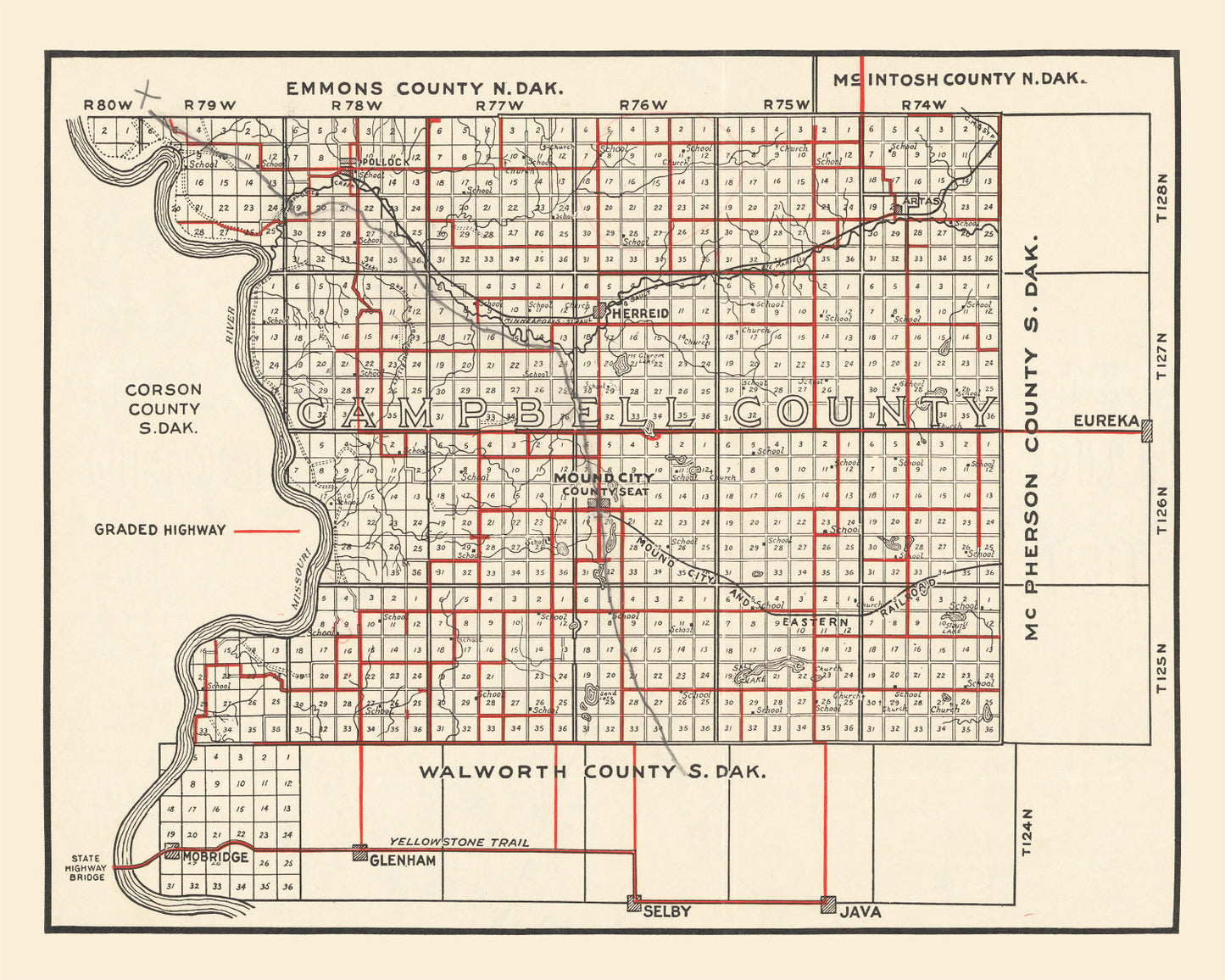 Vintage Map of Campbell County, South Dakota 1900