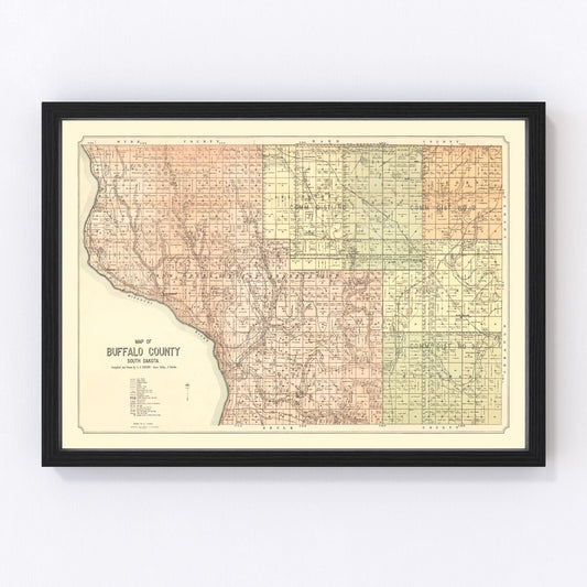 Vintage Map of Buffalo County, South Dakota 1917