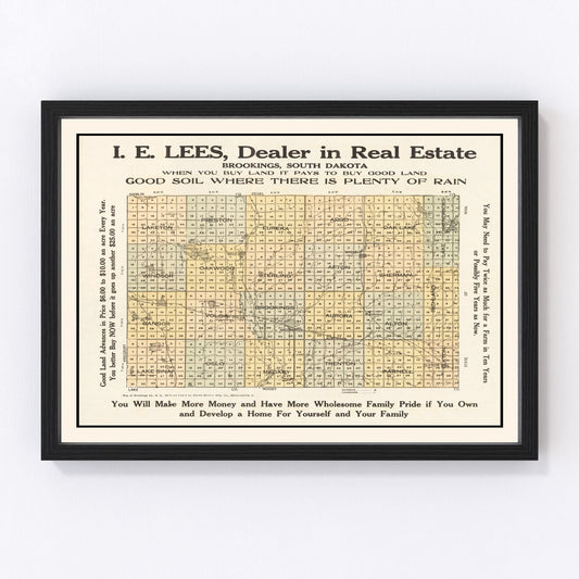 Vintage Map of Brookings County, South Dakota 1917