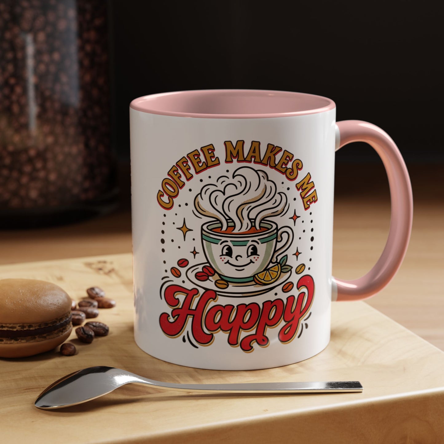 Coffee Mug — "Coffee Makes Me Happy" Cute Retro Accent Mug (11/15oz)