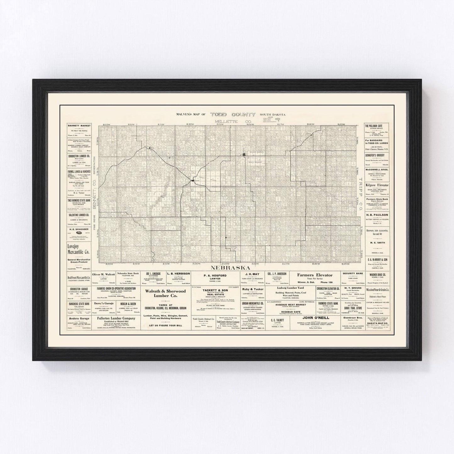 Vintage Map of Todd County, South Dakota 1925