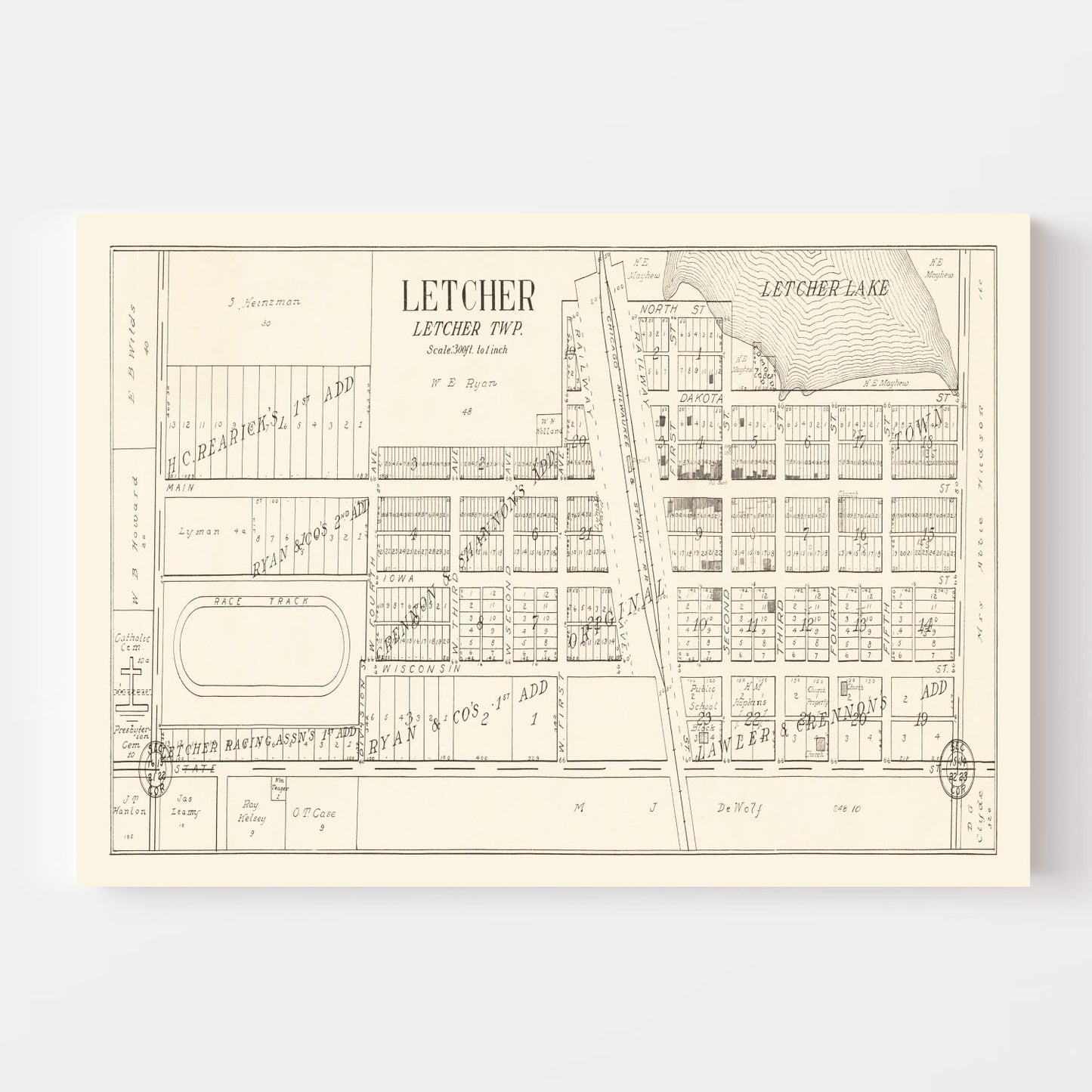 Vintage Map of Letcher, South Dakota 1884
