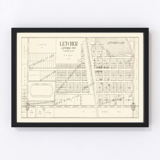 Vintage Map of Letcher, South Dakota 1884